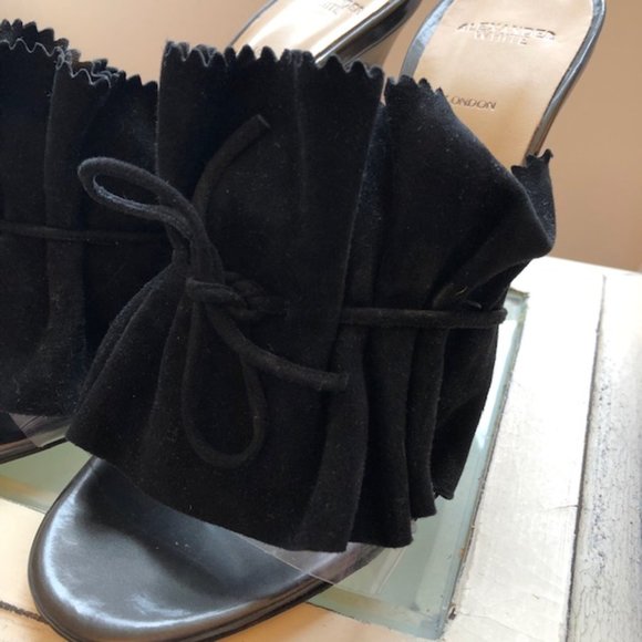 Authentic Alexander White Eloisa Black Ruffled Suede Mules - Picture 5 of 7